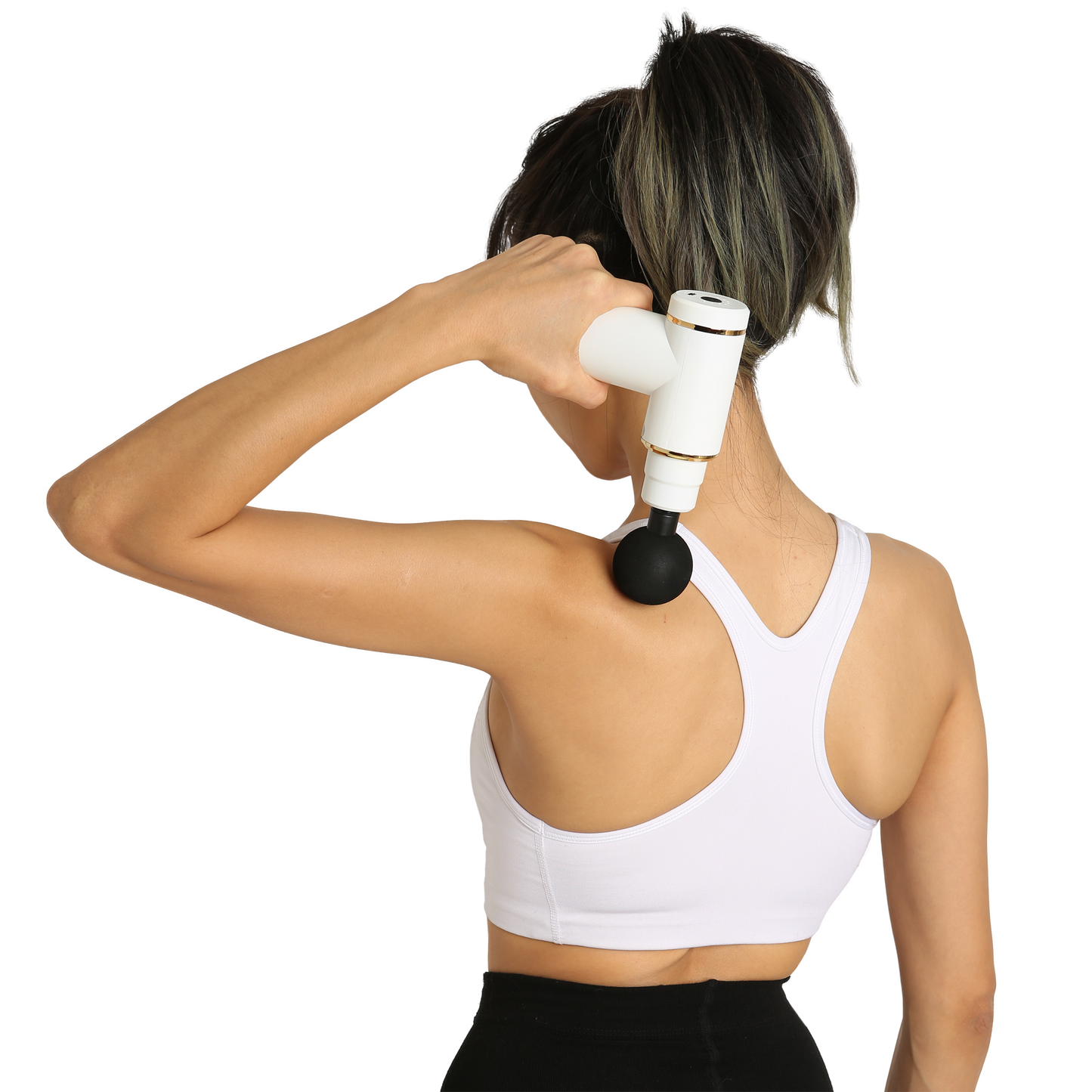 Mini Percussion Massager with Travel Case (White+Gold)