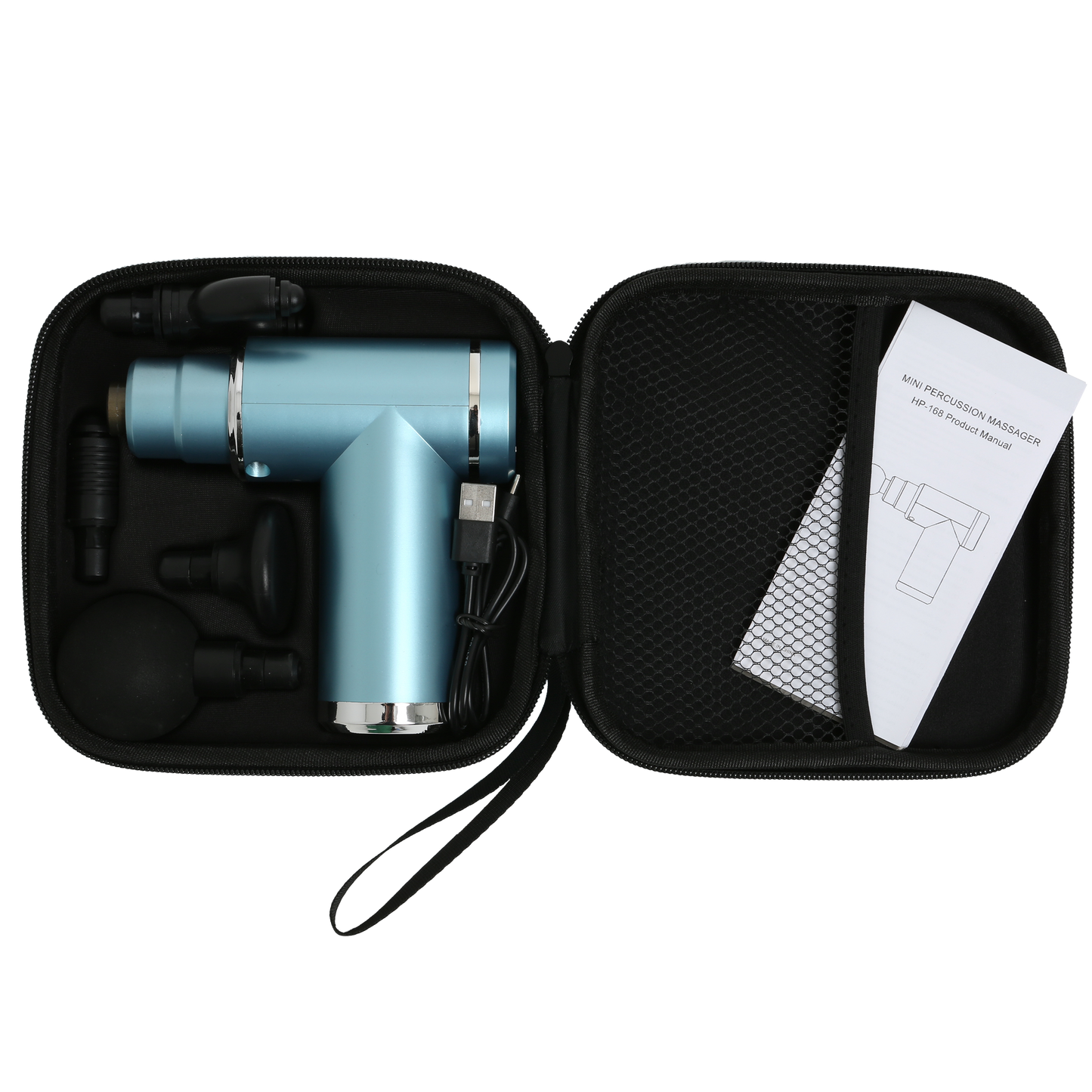 Mini Percussion Massager with Travel Case (Teal+Silver)