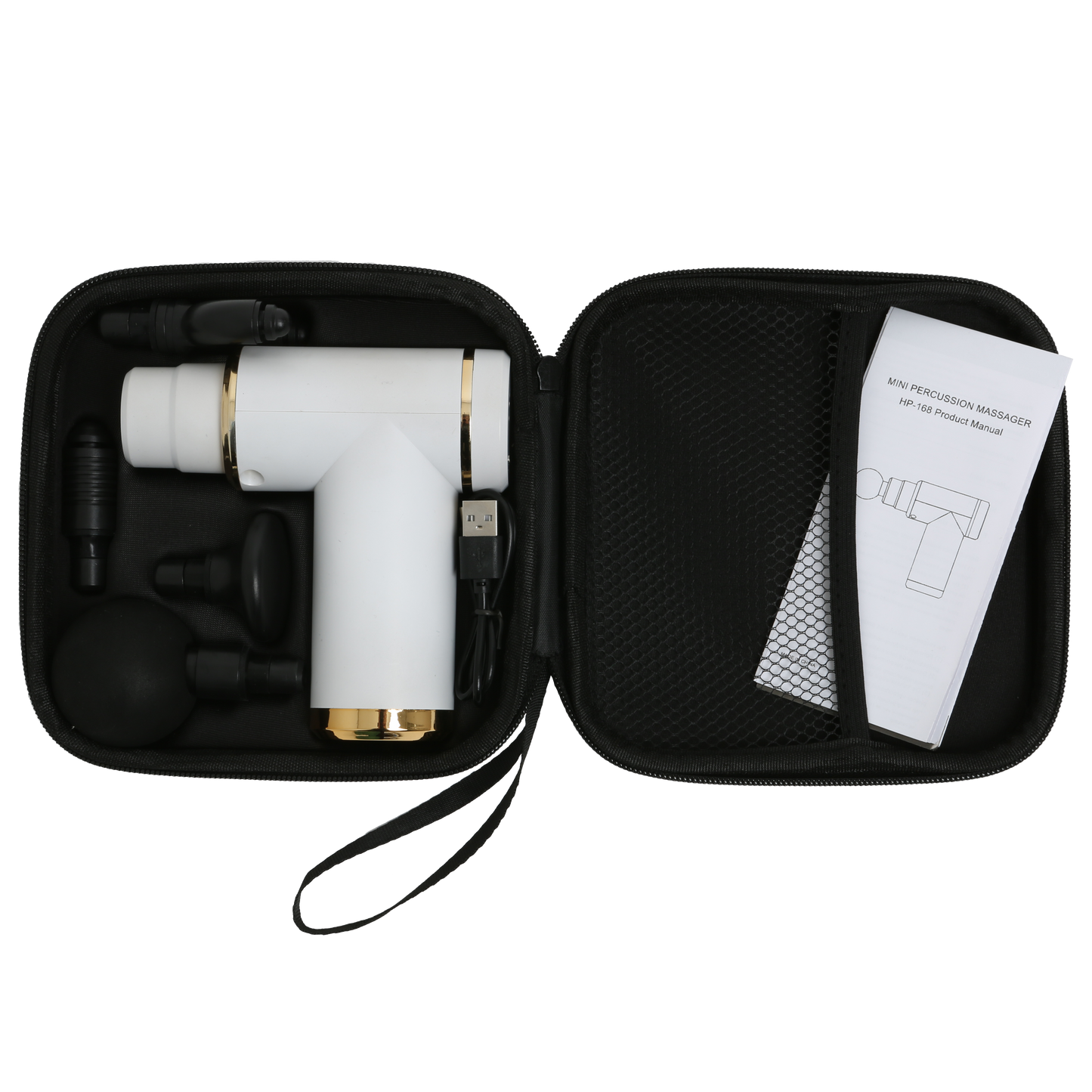 Mini Percussion Massager with Travel Case (White+Gold)